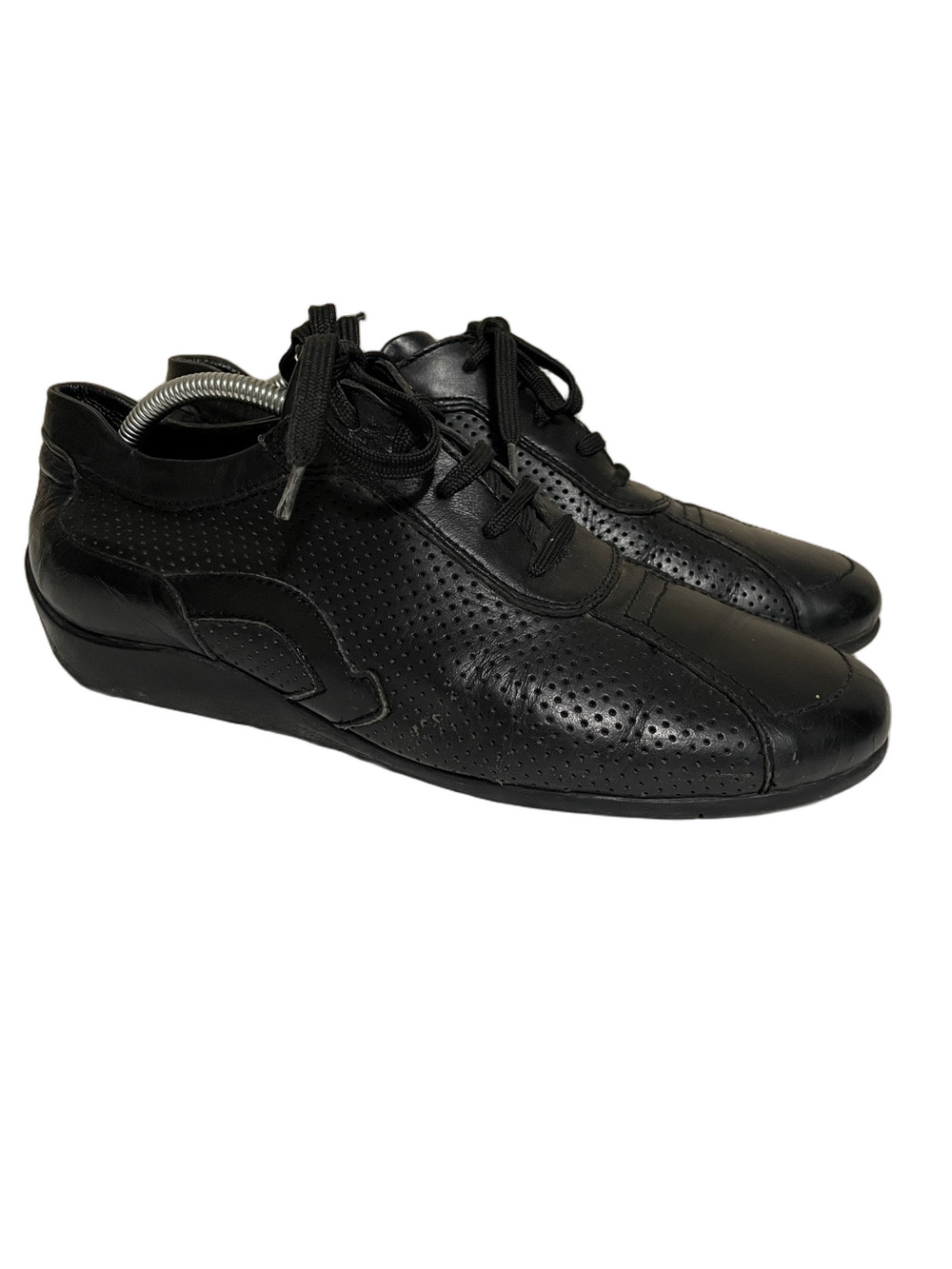Salvatore Ferragamo Black Perforated Leather Lace-Up Sneakers Size 43
